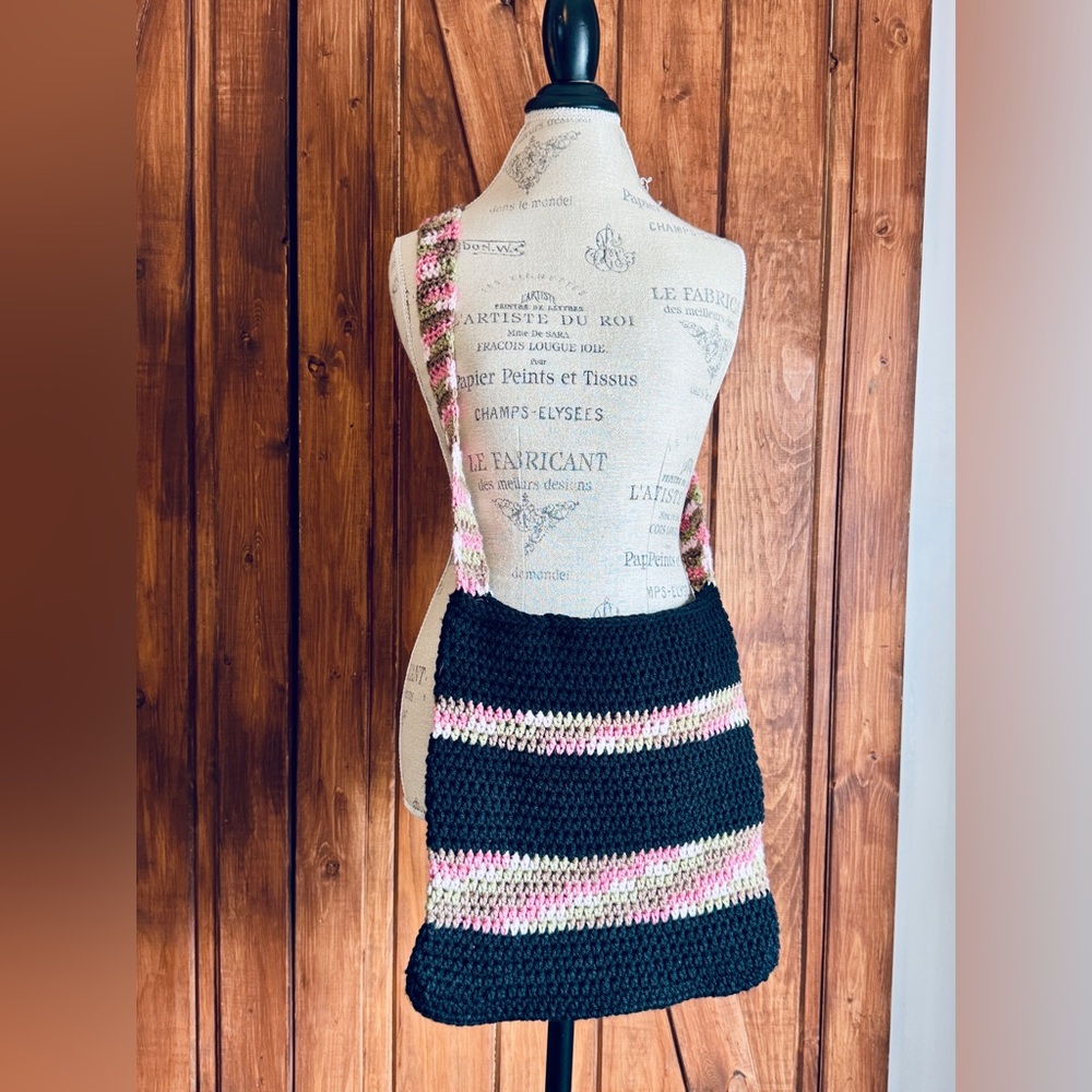 Crocheted hand knit crossbody bag